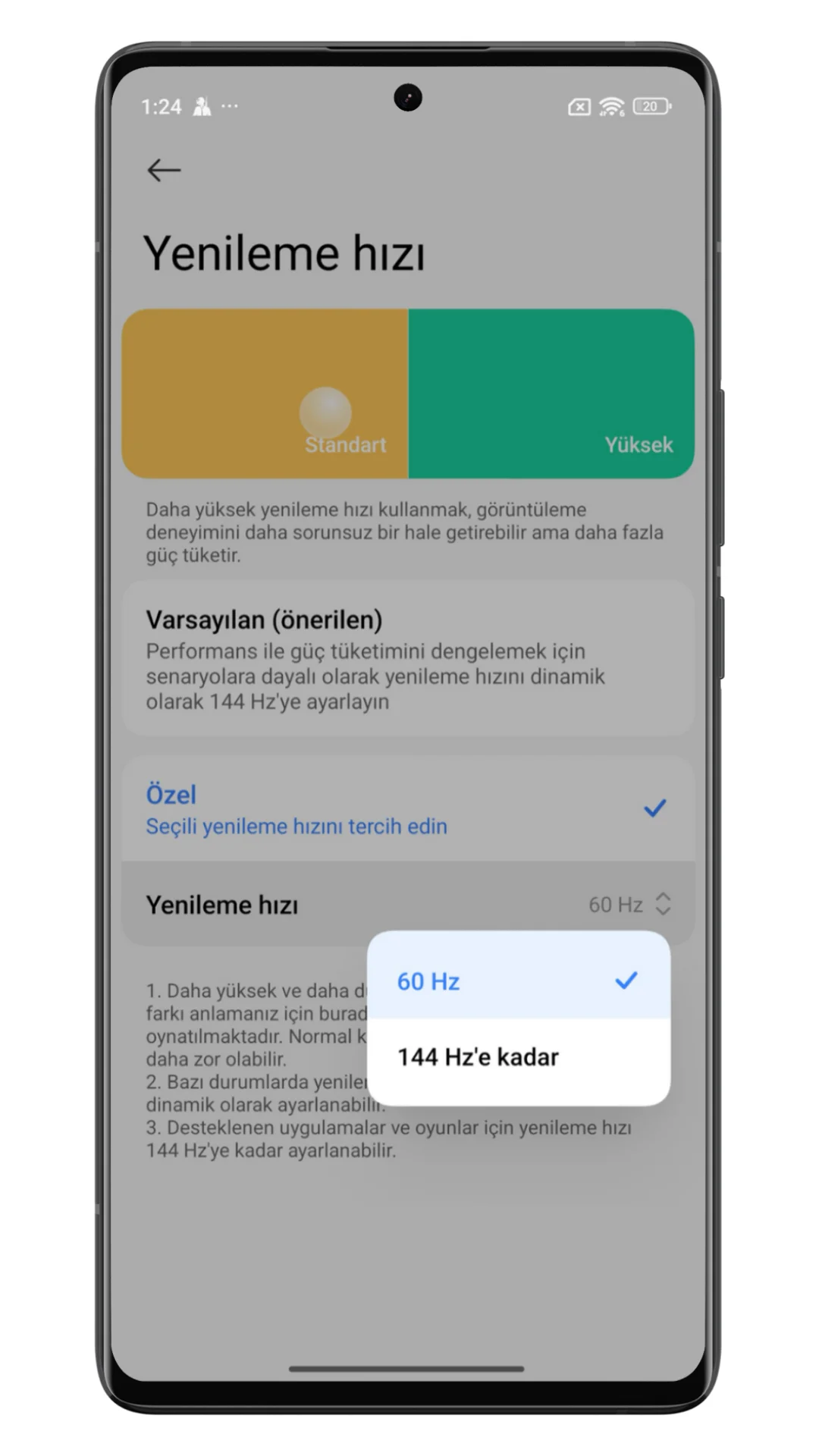 xiaomi ekran yenileme hızı