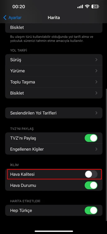 iPhone Hava Kalitesi Kontrolü Yapma