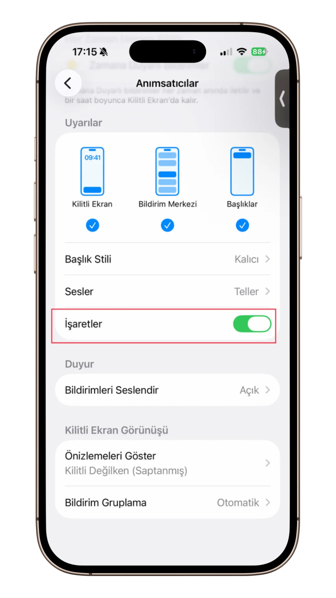 bildirim işareti kapatma