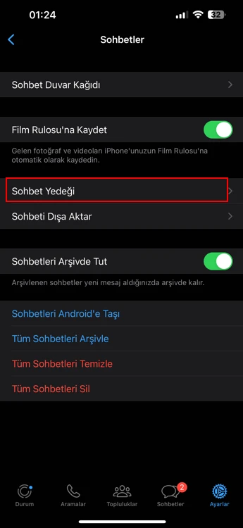 iPhone Whatsapp Otomatik Yedekleme