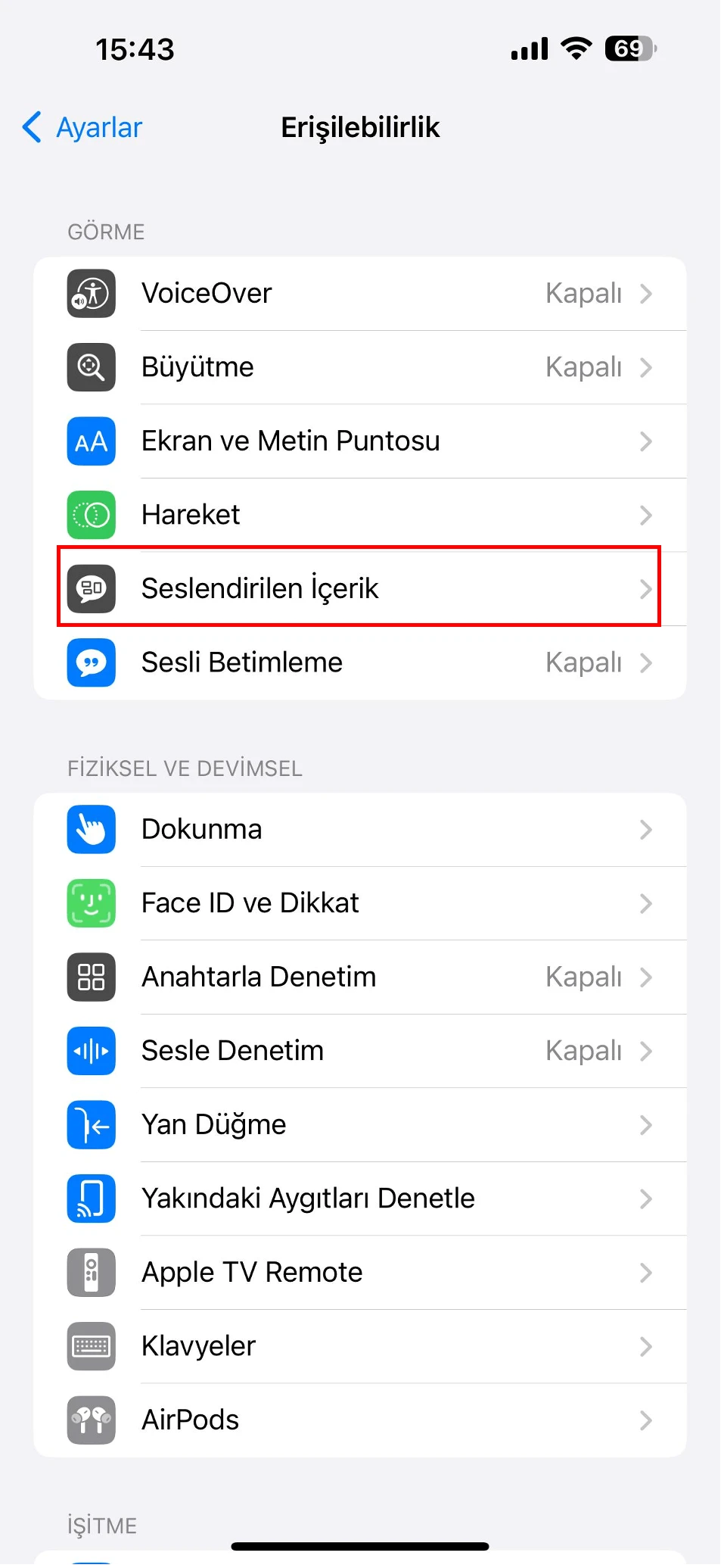 iphone ekran seslendirme