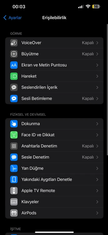 iPhone Otomatik Parlaklığı Kapatma