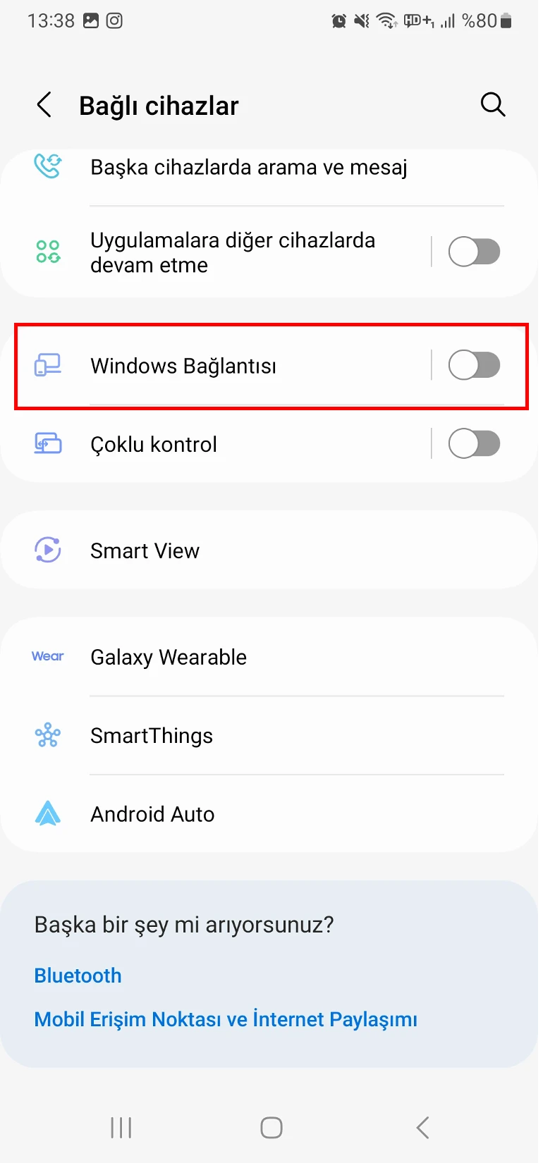 samsung windows bağlantı