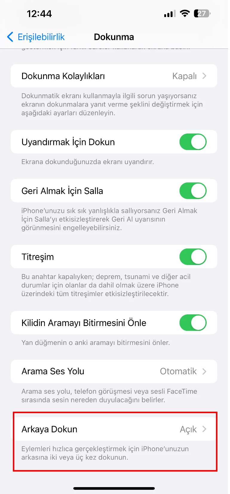 iphone arkaya dokun ekran resmi al