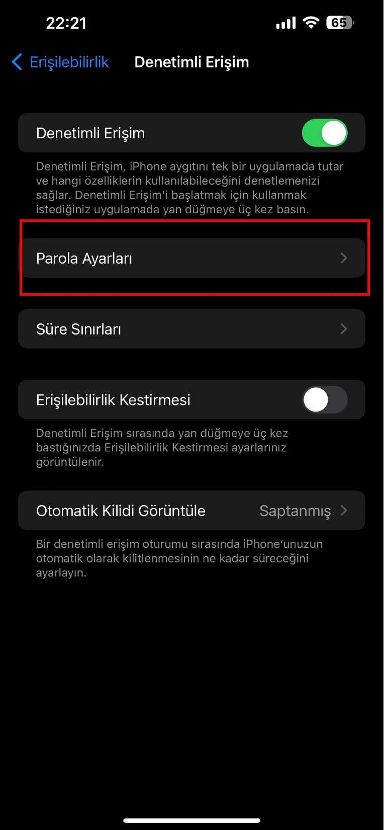 iphone denetimli erişim