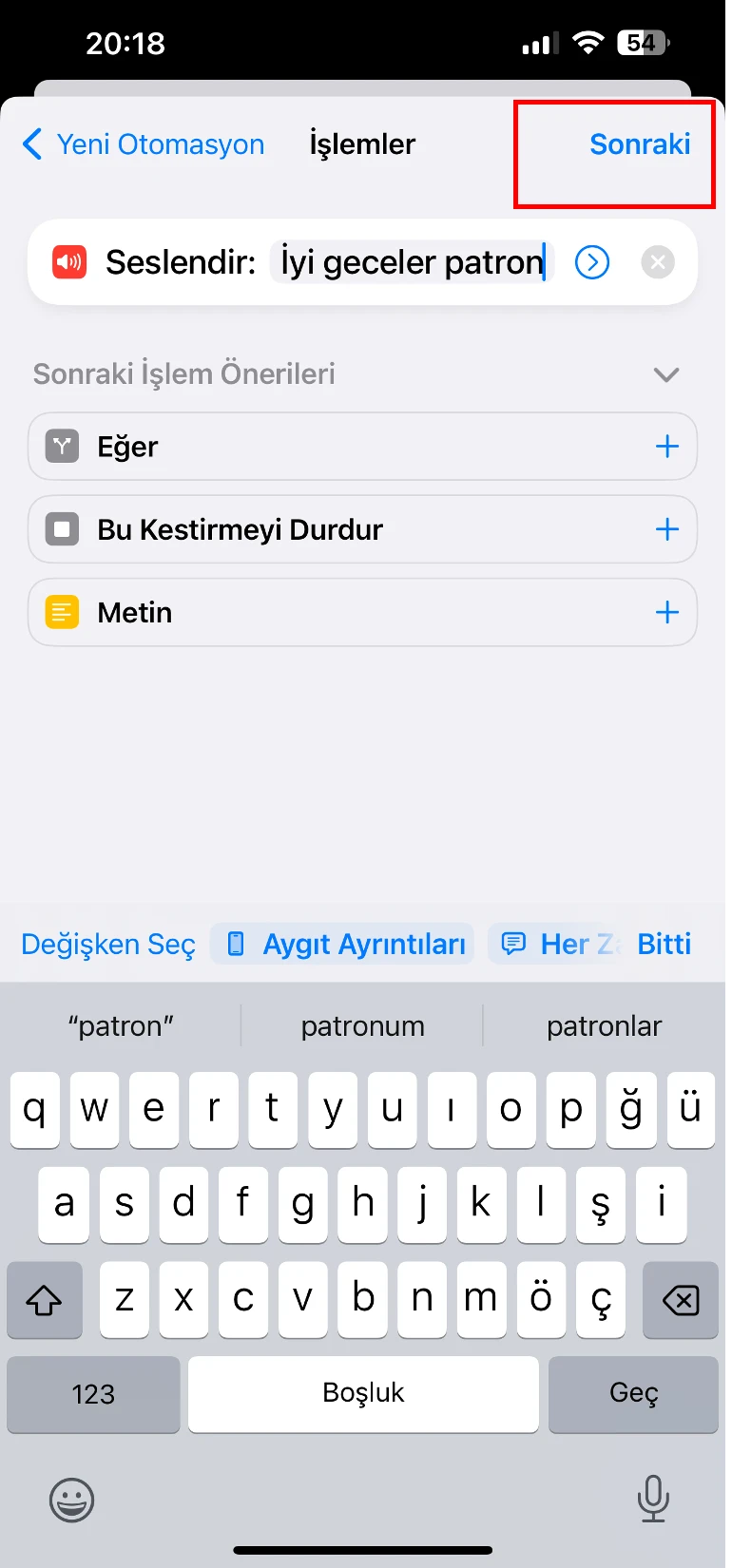 iphone otomatik iyi geceler