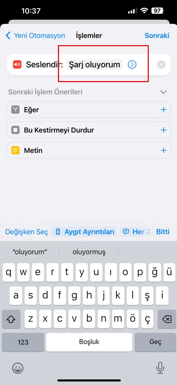 iphone şarja takınca konuşma özelliği