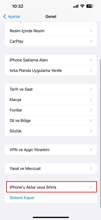 iphone sıfırlama