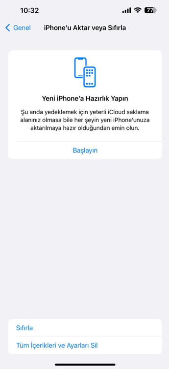 iphone sıfırlama