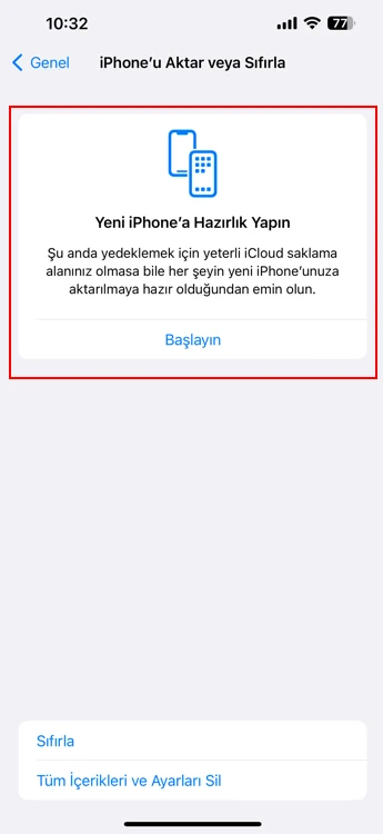 iphone sıfırlama