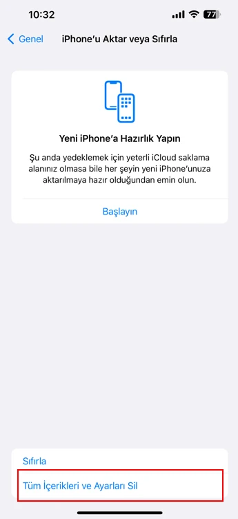 iphone sıfırlama