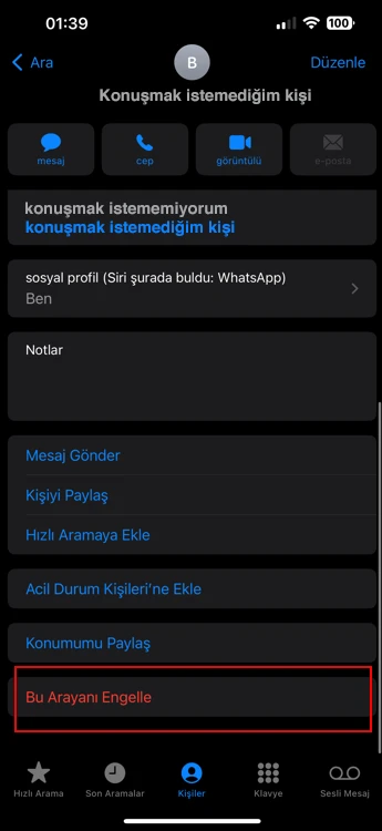 iphone kişi engelleme